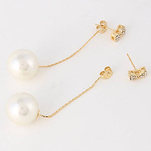 Rhinestone Ribbon Stud Pearl Drop Earring