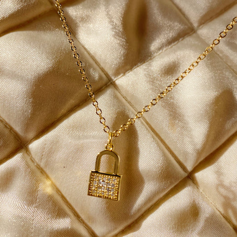 Studded Lock Pendant Necklace