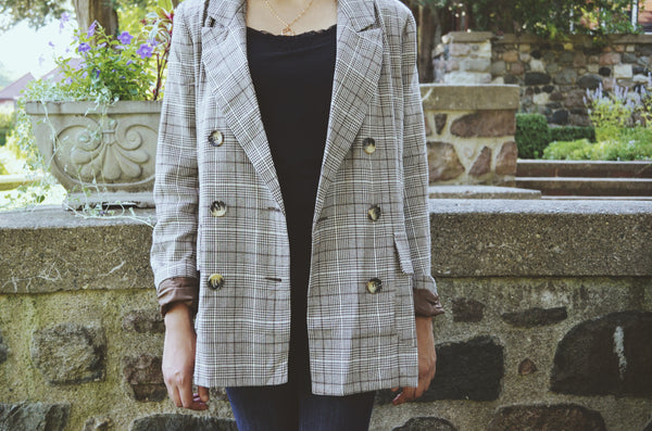 Plaid Double Breasted Oversized Blazer