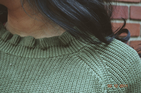 Brie High Neck Olive Ruffle Sweater