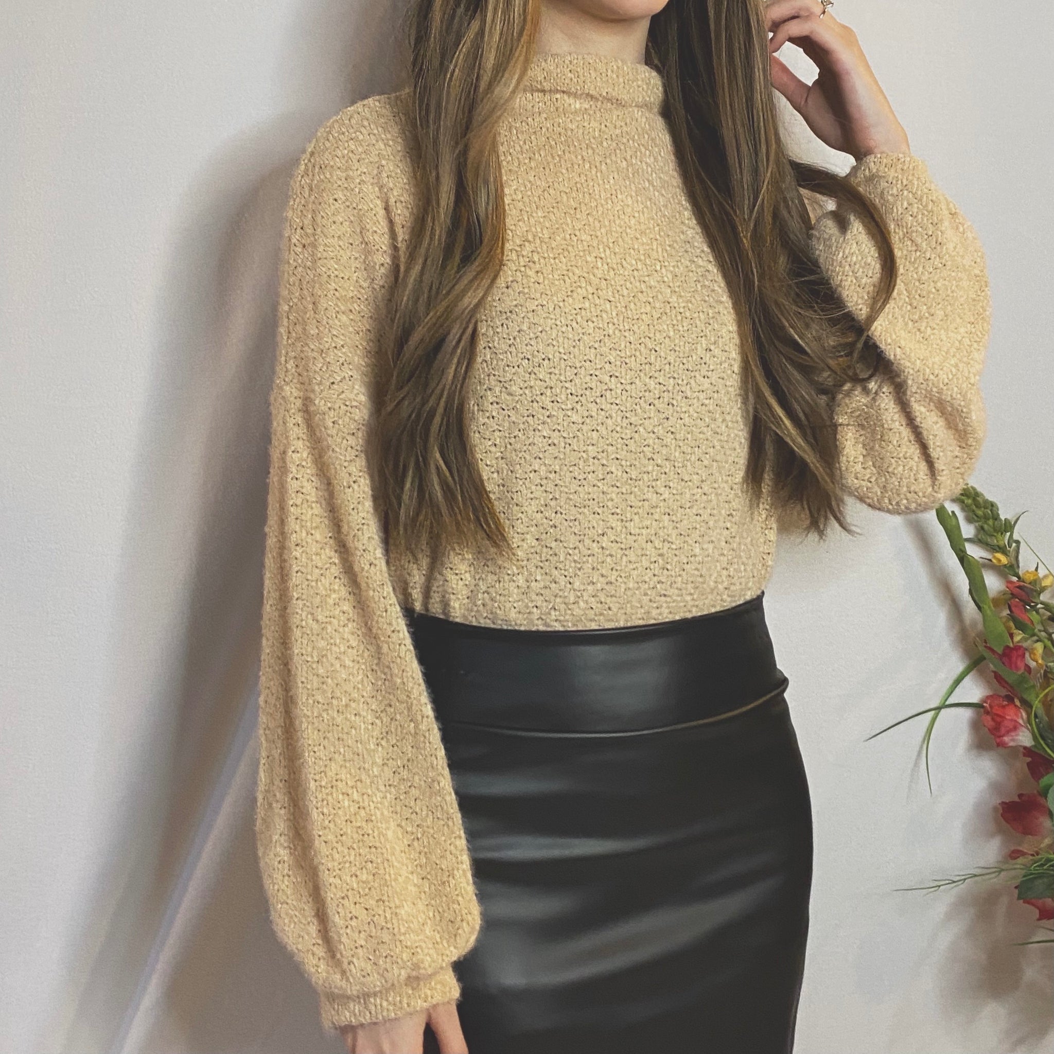 Souland Sugar Knit Mock Neck Sweater