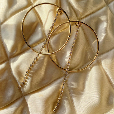 Gold Hoop with Hanging Rhinestones Earrings