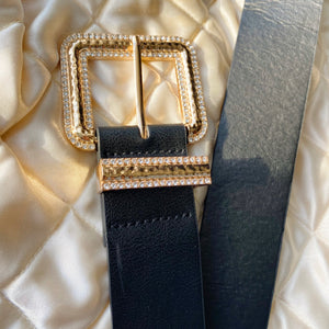 Black/Gold Rhinestone Rectangle Belt